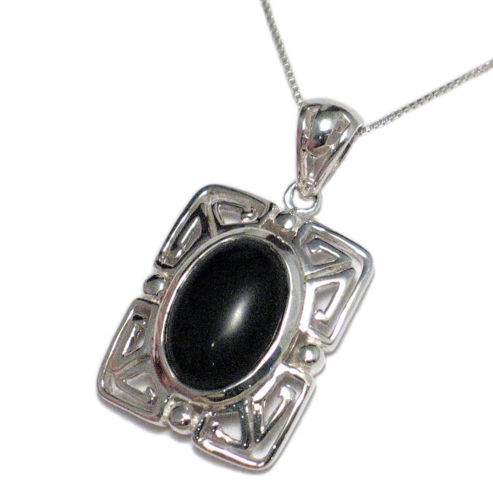 Box Chain Necklace Pendant Set w/ Black Onyx